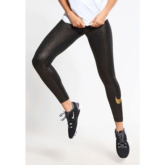 Nike Dri Fit Pro Cool Gold Black Sparkle Training Tights Leggings Small - Picture 9 of 10